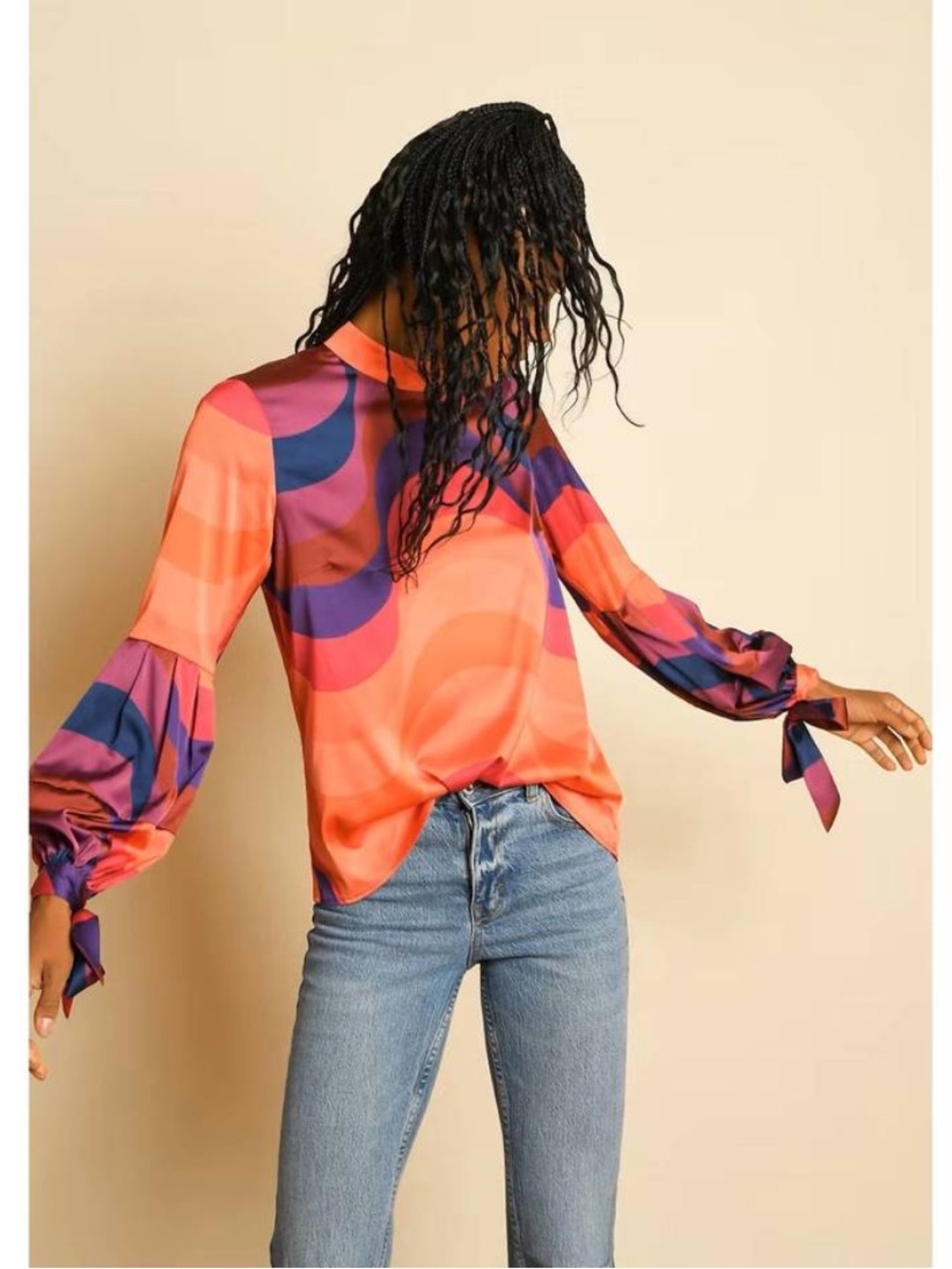 Hutch x Anthropologie myla long sleeve blouse orange geometric print high neck